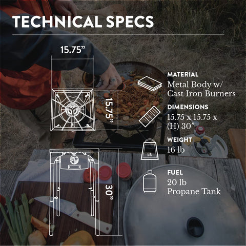 Gas One B-3000H-15 adjustable legs for ergonomic cooking height.