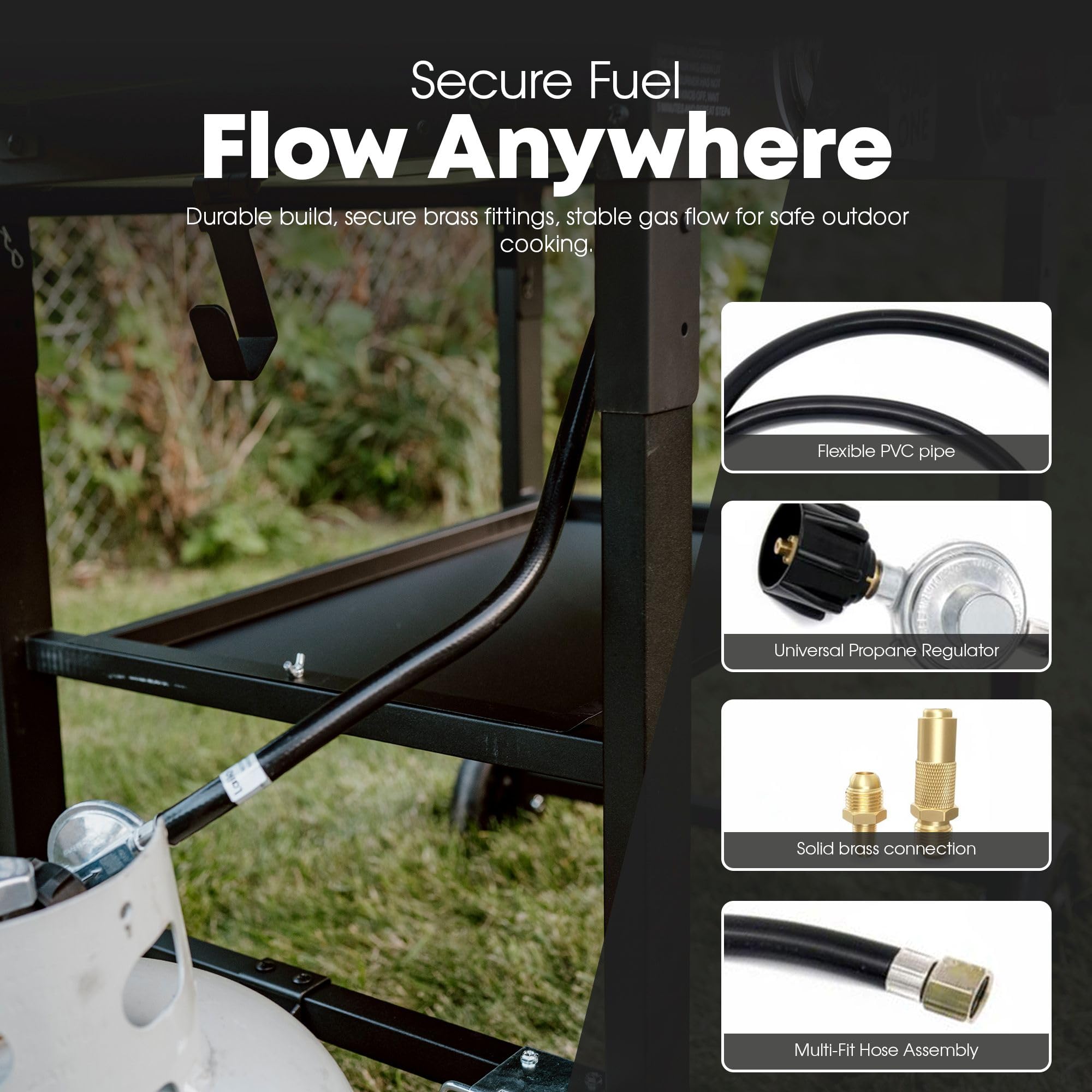 GasOne 3 ft propane hose with Type-1 connection for outdoor, tailgate setup.