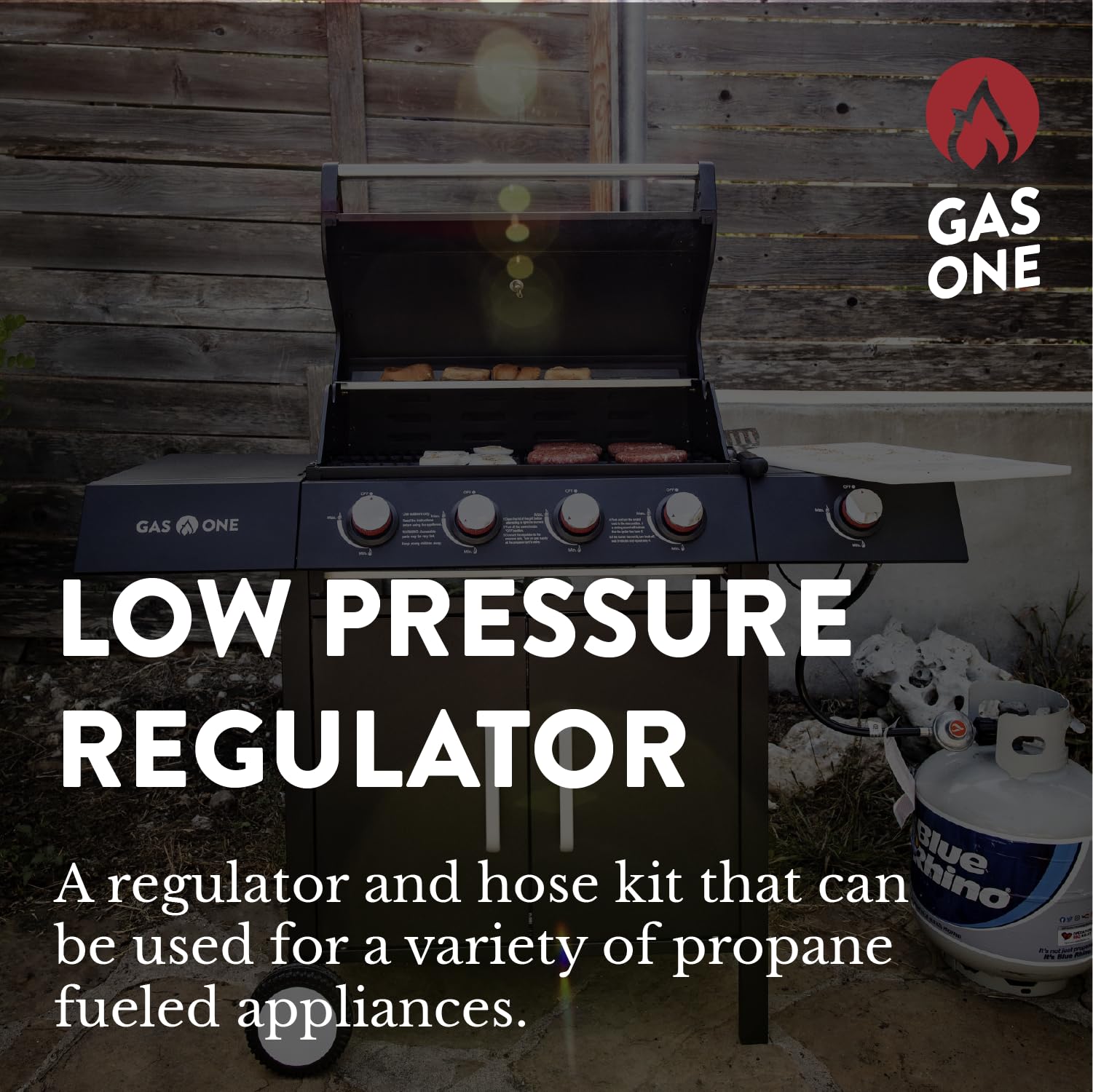Gas One regulator outlet with 5/8-18 UNF flare connection for propane appliances