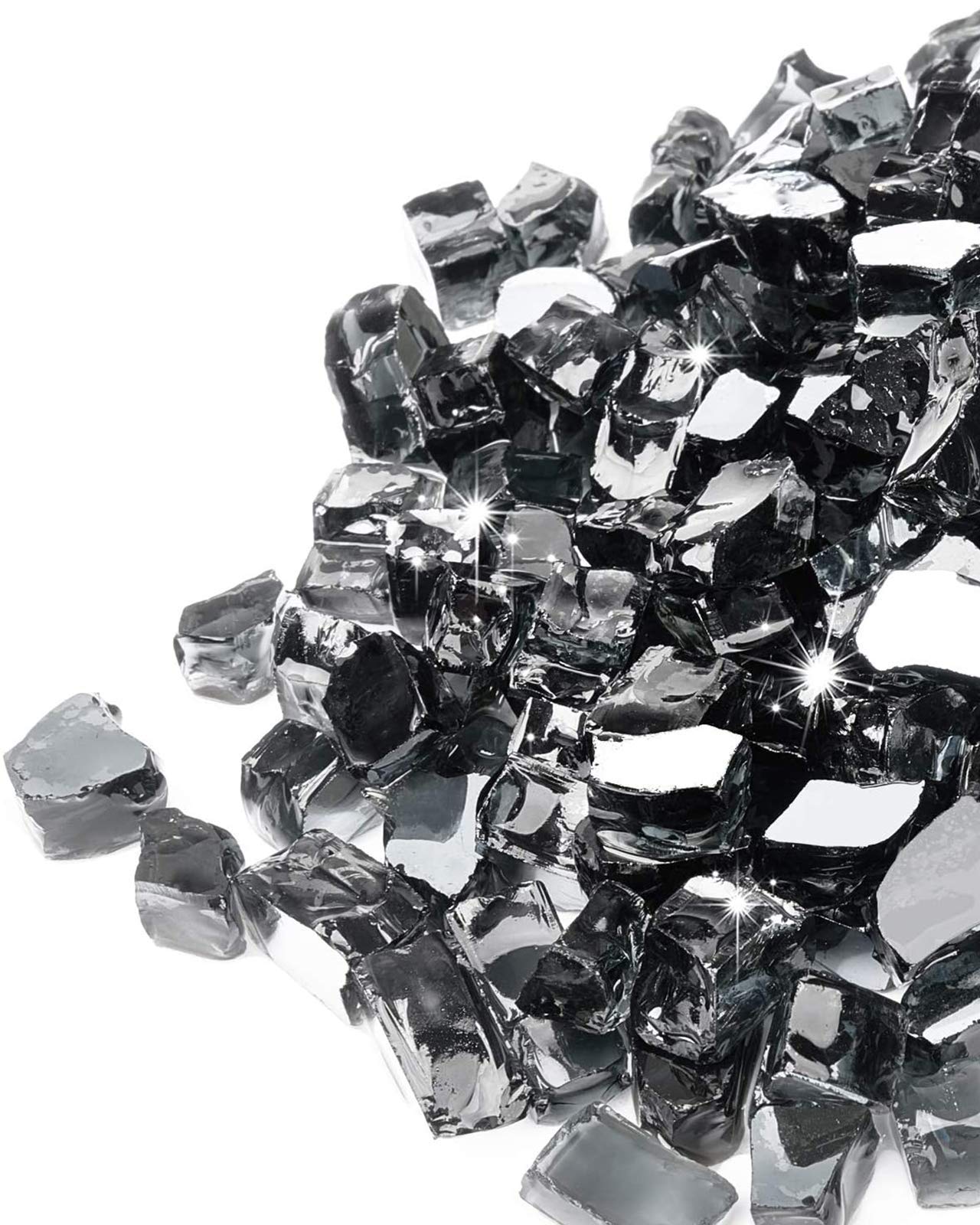 GASPRO fire glass half-inch black reflects sunlight for bright daytime ambiance.