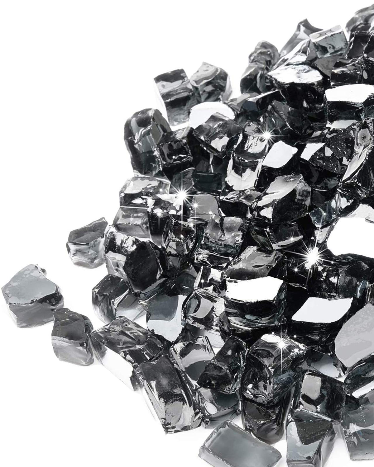 GASPRO fire glass half-inch black reflects sunlight for bright daytime ambiance.