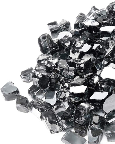GASPRO fire glass half-inch black reflects sunlight for bright daytime ambiance.