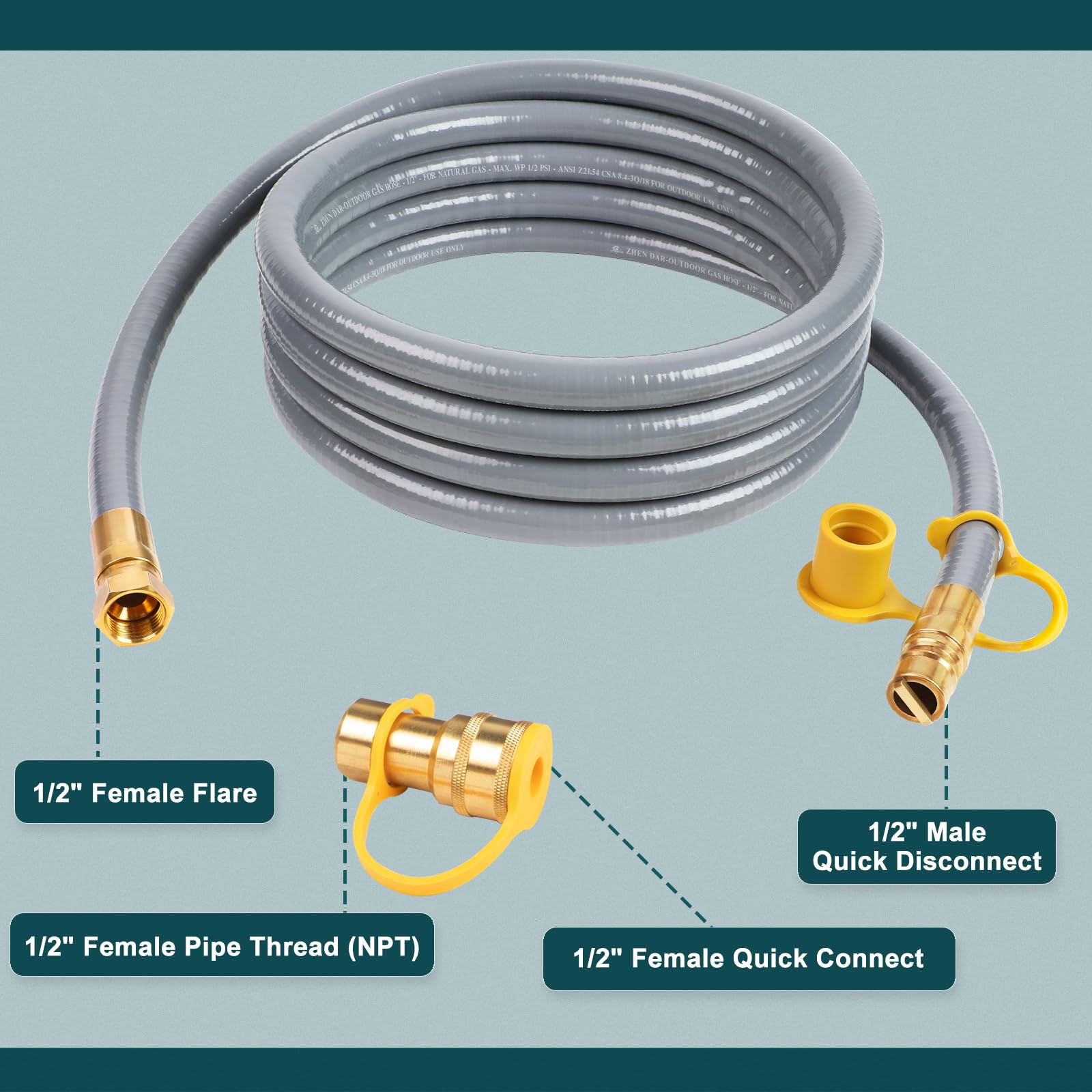 GasPro 12 ft 1/2 in ID hose with brass ends for durability.