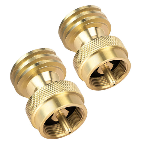 GasPro 1lb propane tank adapter two-pack for easy outdoor grilling connections.