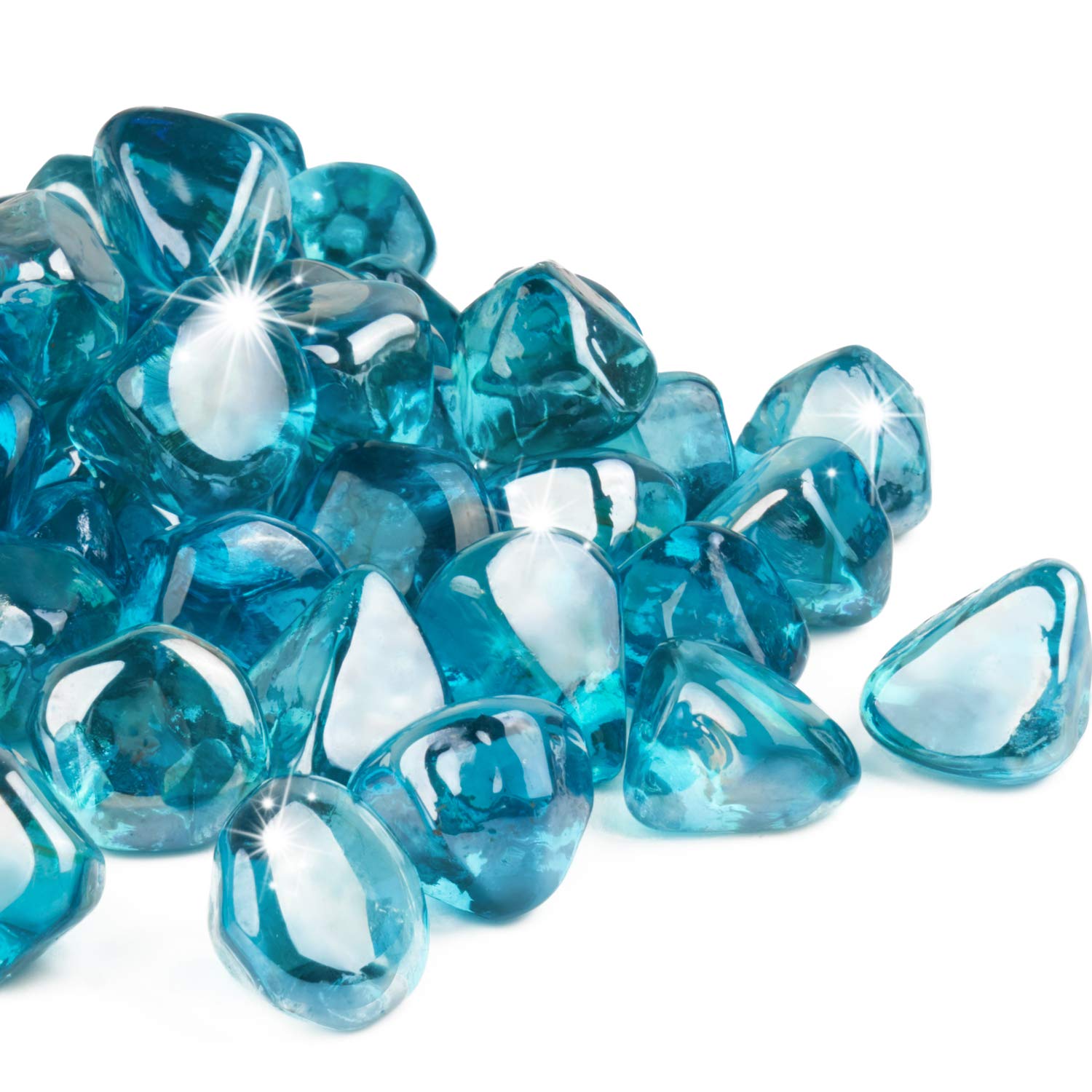 GASPRO 20lb Caribbean blue fire glass diamonds on a glowing fire pit surface