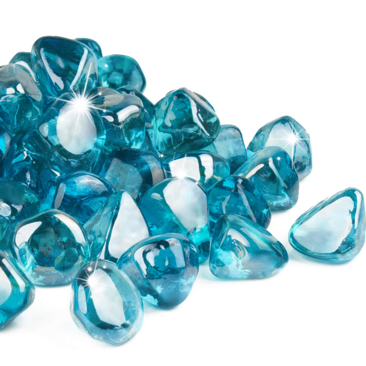GASPRO 20lb Caribbean blue fire glass diamonds on a glowing fire pit surface