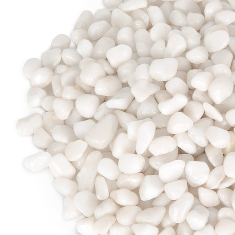 GASPRO 5lb polished white pebbles close-up showing glossy finish for plant decor