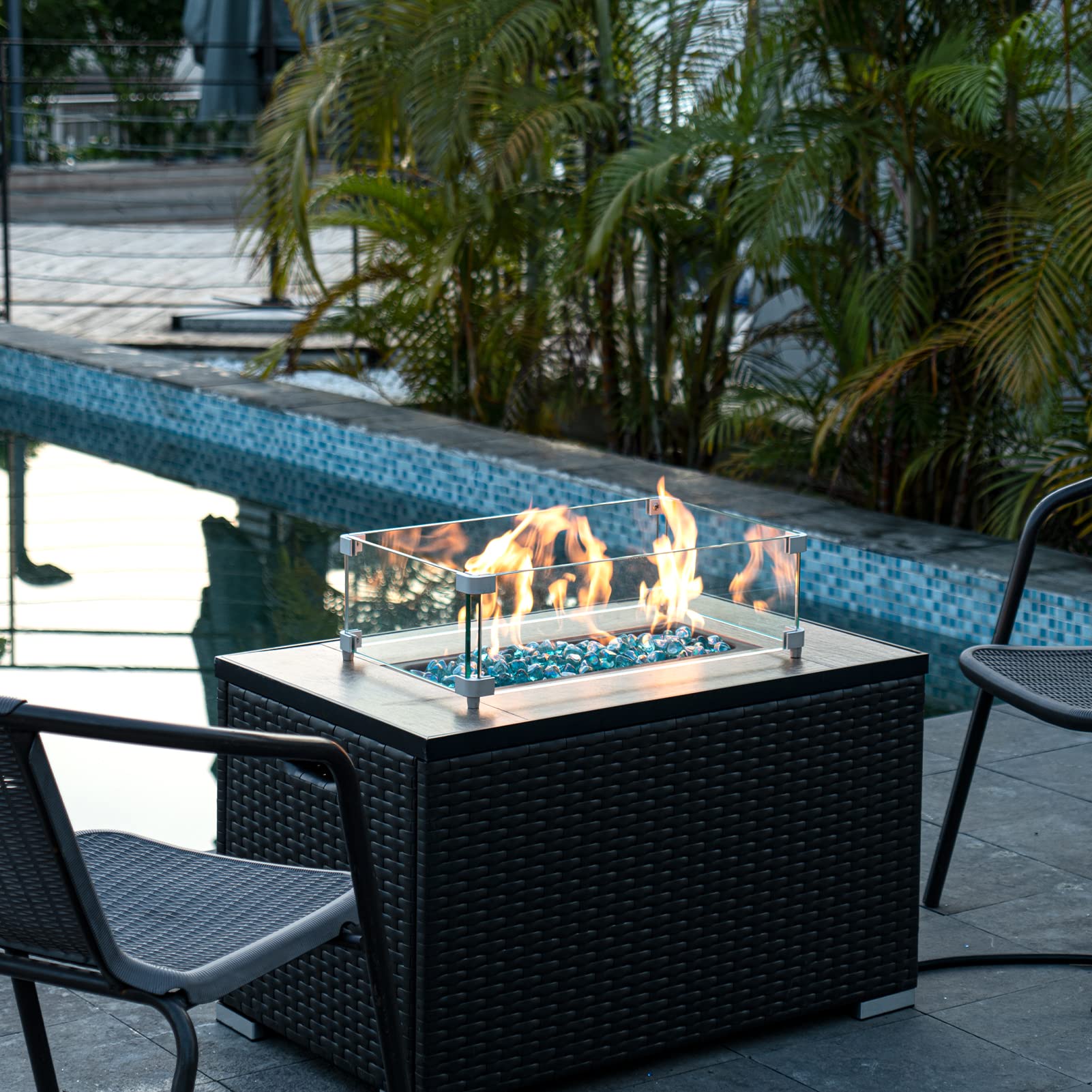 GASPRO Caribbean blue gem-like fire glass adds ambiance