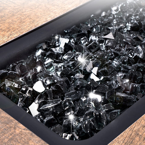 GASPRO fire glass half-inch black creates dramatic night sparkle as flames dance.