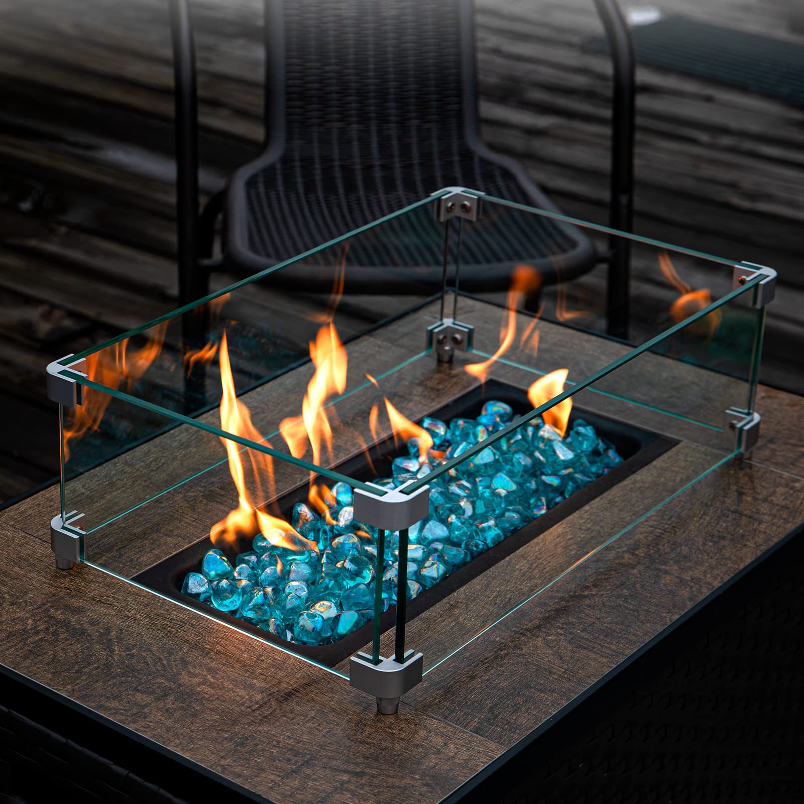 GASPRO fire pit diamonds sparkle under sunlight, Caribbean blue