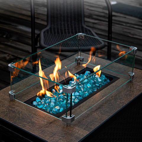 GASPRO fire pit diamonds sparkle under sunlight, Caribbean blue