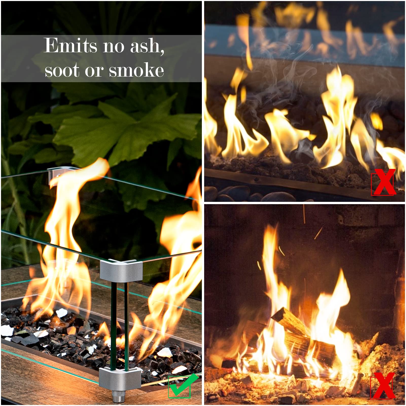 GASPRO fireplace decor glass in black hides lines and adds style