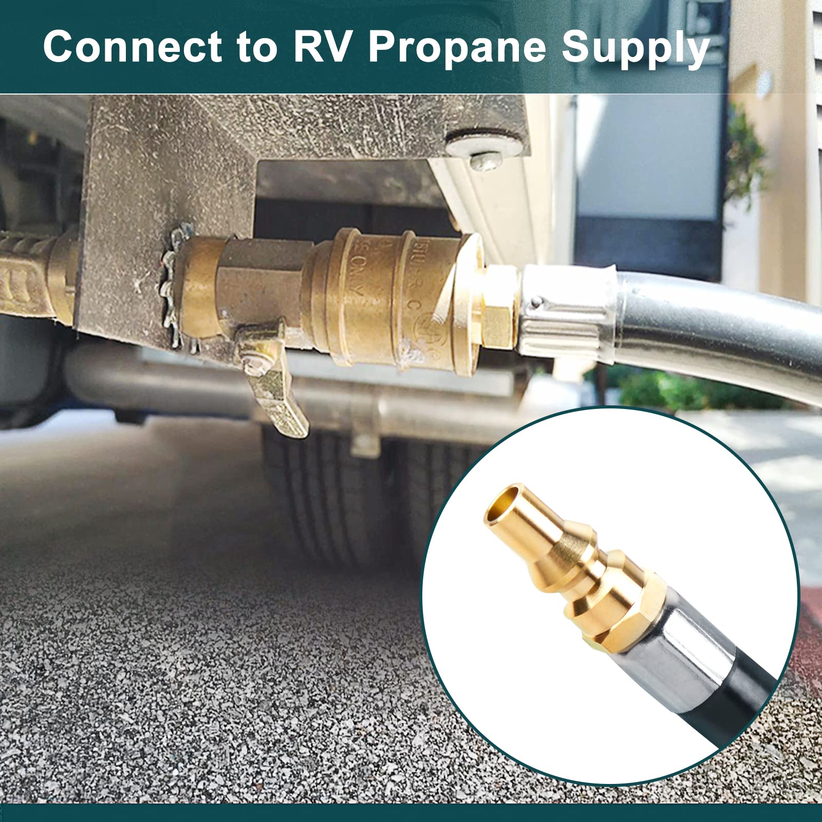 GASPRO flexible 18-foot hose keeps grill and RV safe by enabling distance.