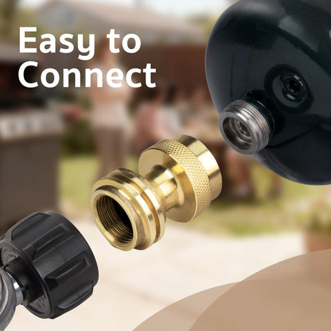 GasPro standard connector 1inch-20 female detail shows compatibility with throwaway cylinders.