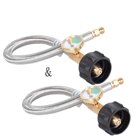 GasSaf 12 inch RV propane hose with gauge for quick status checks during outdoor cooking