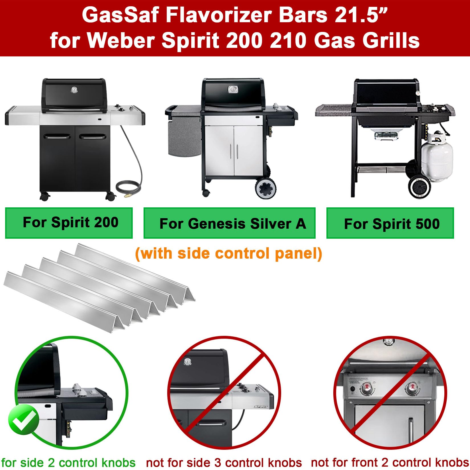 GasSaf flavorizer bars for Spirit 200 Series, steady heat distribution.