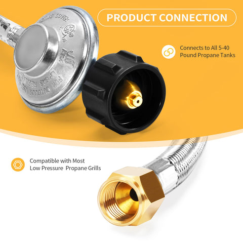GasSaf 2ft/24in LPG hose enables flexible grill setup.