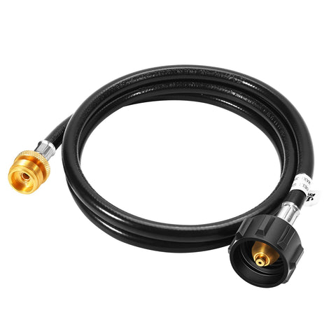 GasSaf 5ft propane hose assembly ready for outdoor cooking setups.