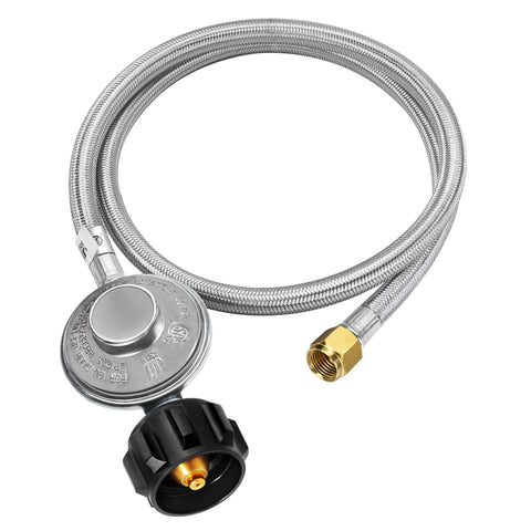 GasSaf 6ft propane regulator and hose demonstrating universal grill connection for outdoor cooking.