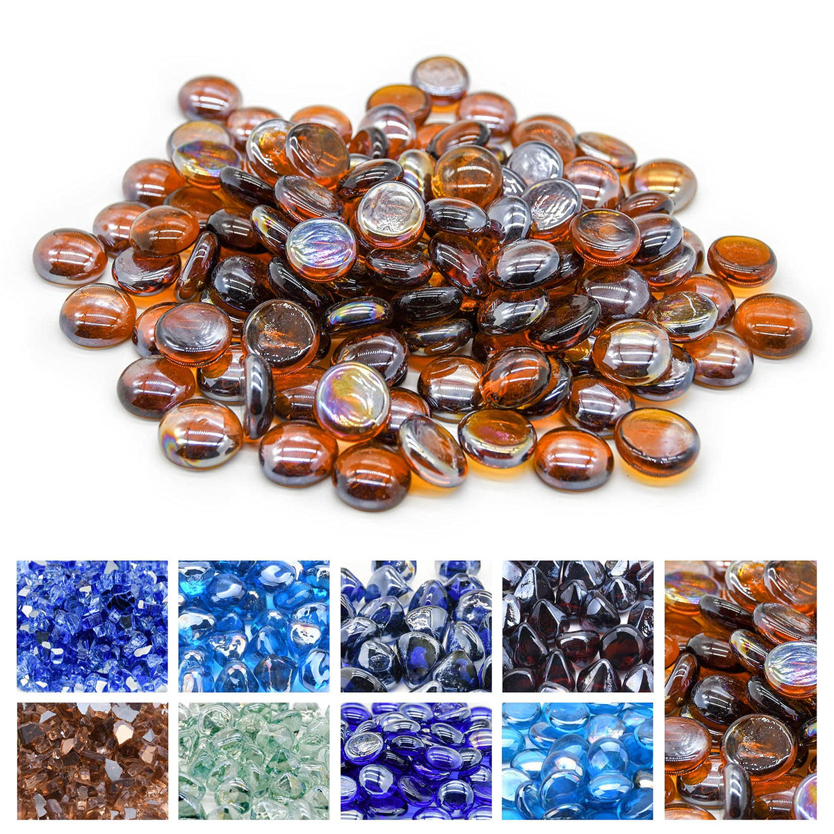 GasSaf Amber Luster fire glass drops illuminate indoor fire pits with jewel-like glow.