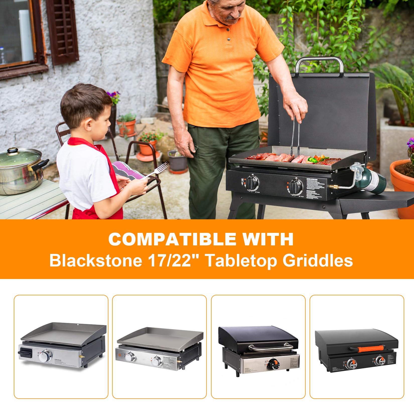 GasSaf regulator fitting Blackstone 17 and 22 inch tabletop griddles for easy upgrade.