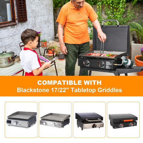 GasSaf regulator fitting Blackstone 17 and 22 inch tabletop griddles for easy upgrade.