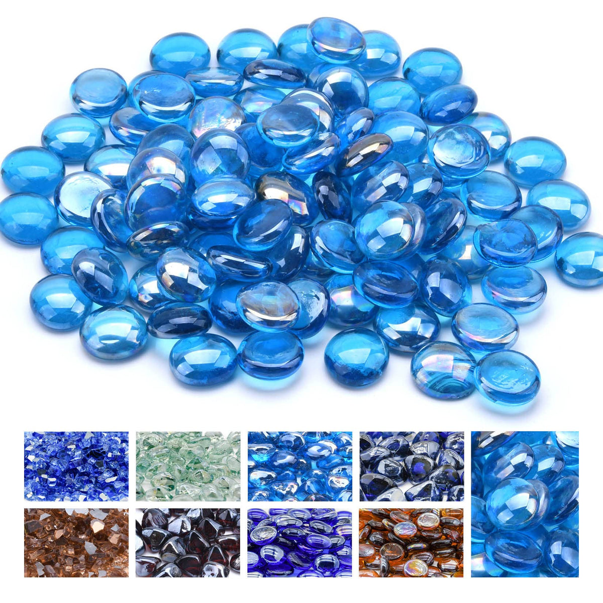 GasSaf blue fire glass beads in Caribbean blue luster for dramatic fire pits.