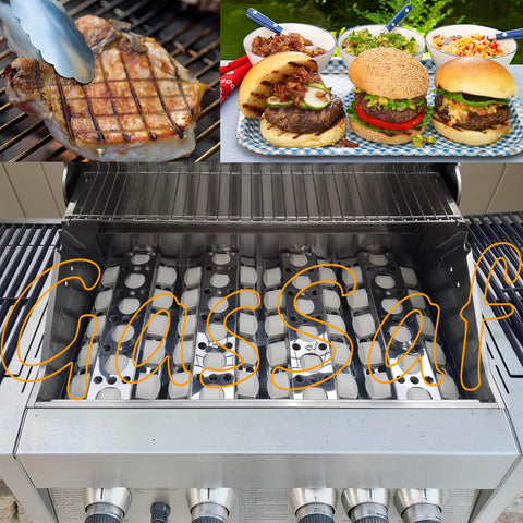 GasSaf briquettes on grill setup delivering steady heat.