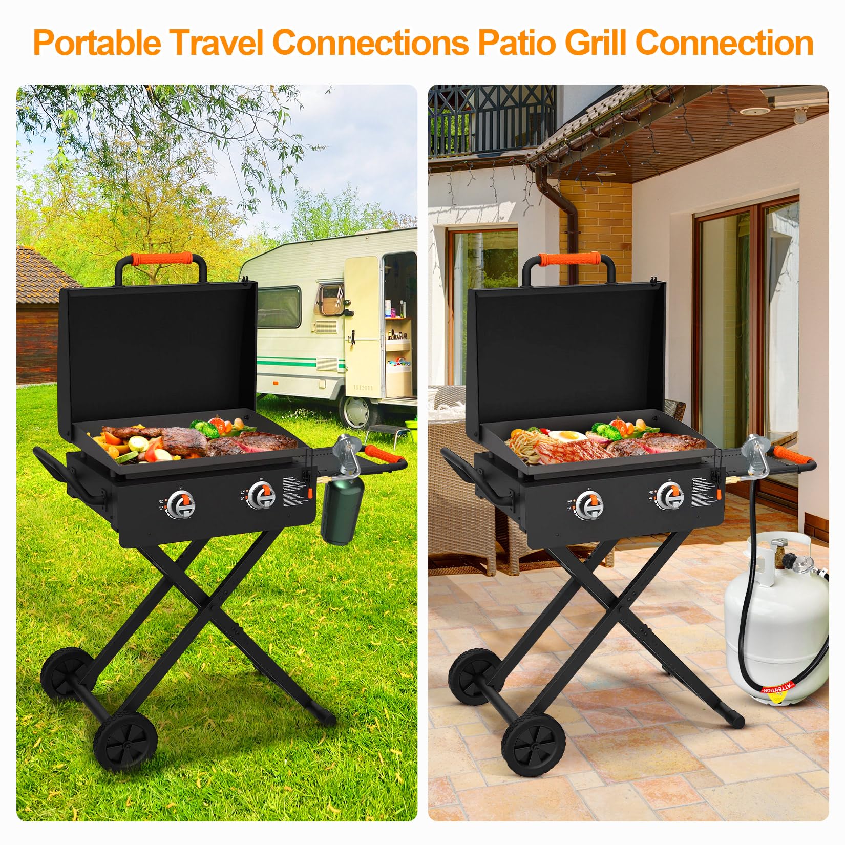 GasSaf regulator with non-slip grip and tool-free installation on a Blackstone griddle.