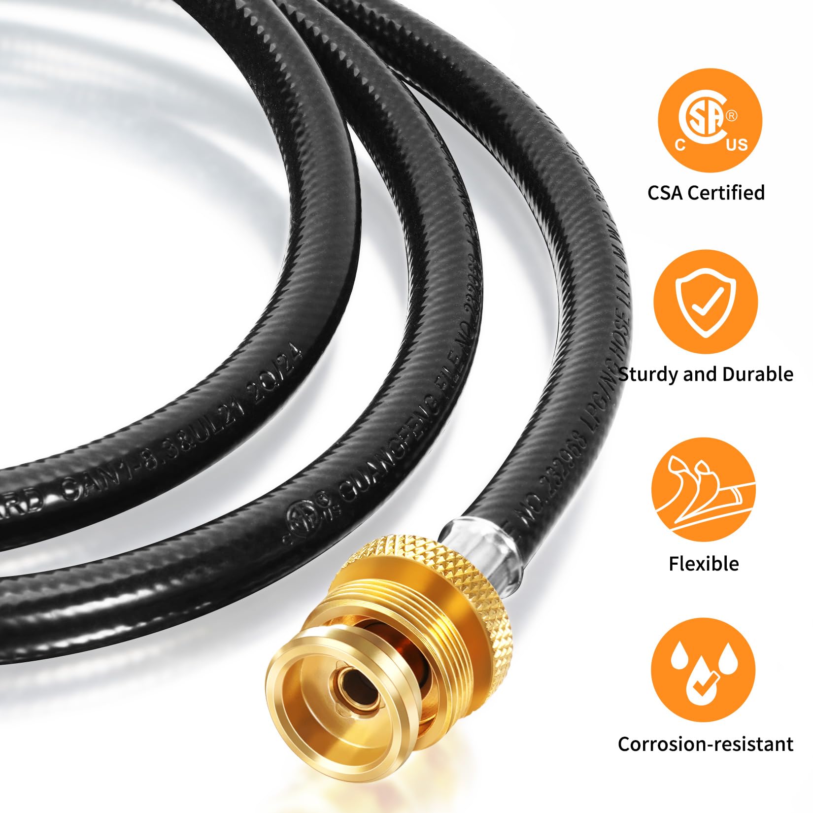 GasSaf CSA-certified hose with excess-flow safety shutoff for added protection.
