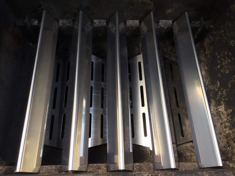 GasSaf flavorizer bars ready for installation on Weber Genesis 300 front panel
