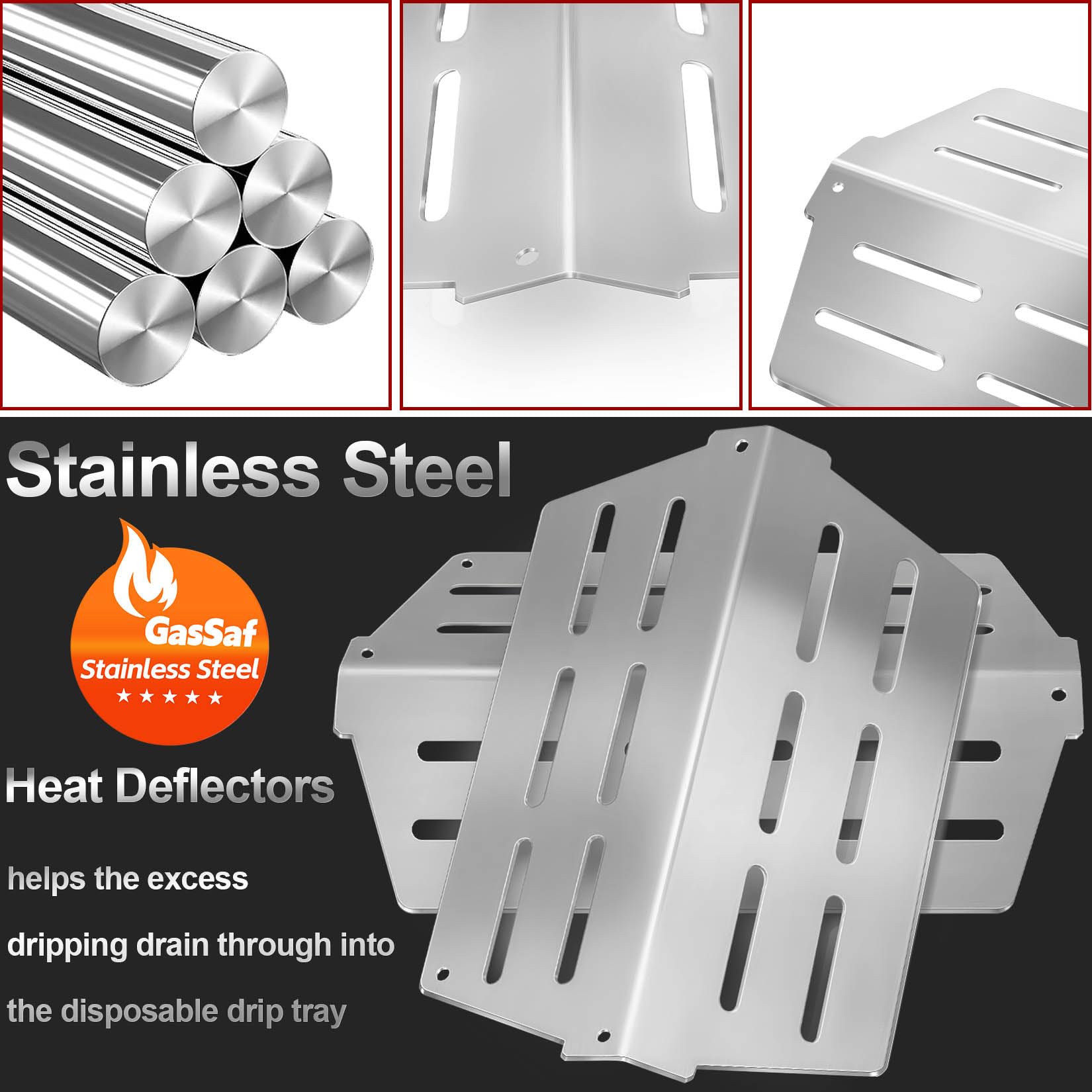 GasSaf heat shield plates and deflector set protects grill interior