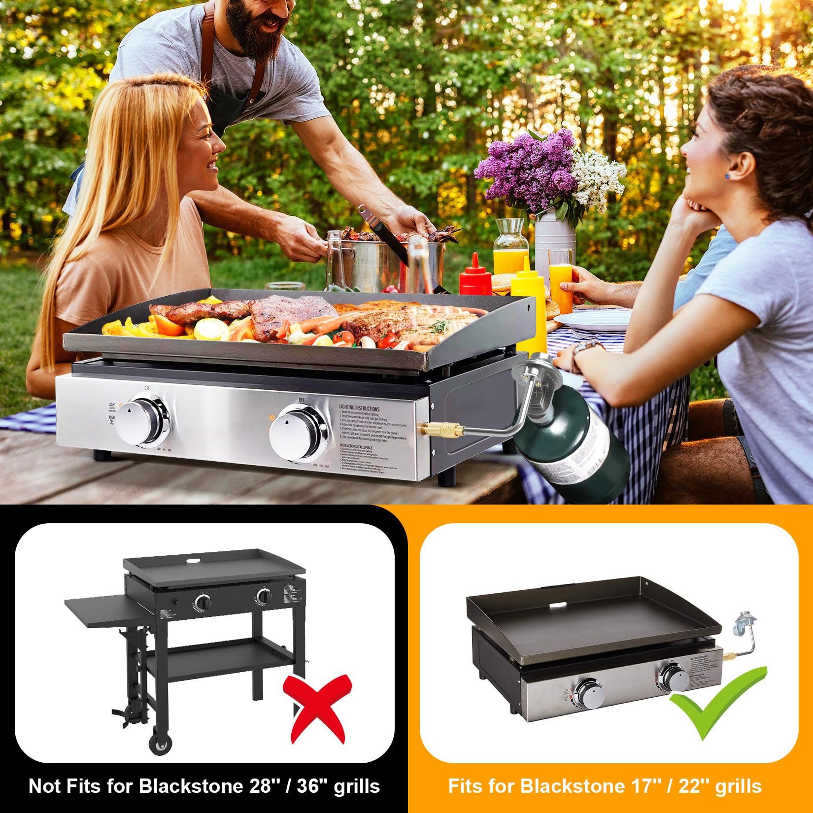 GasSaf adapter hose enabling 5 to 40 lb tank compatibility for flexible grilling.