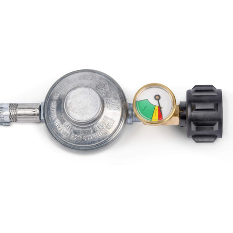 GasSaf regulator with QCC1 and flare nut compatibility for LP setups.