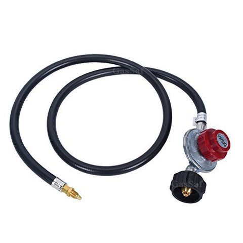 GasSaf regulator with 4ft hose shown for secure, adjustable propane connections.