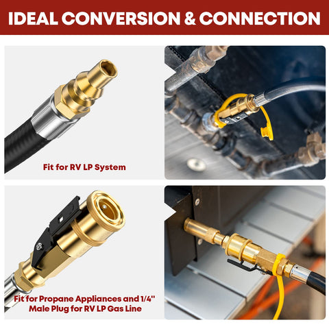 GasXpert 1/4in female quick-connect fittings ensure reliable, safe connection.