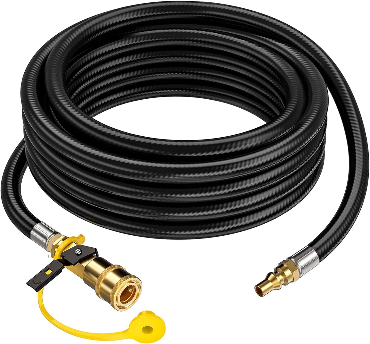 GasXpert 20ft quick-connect propane hose for RV to grill, enabling flexible outdoor cooking.