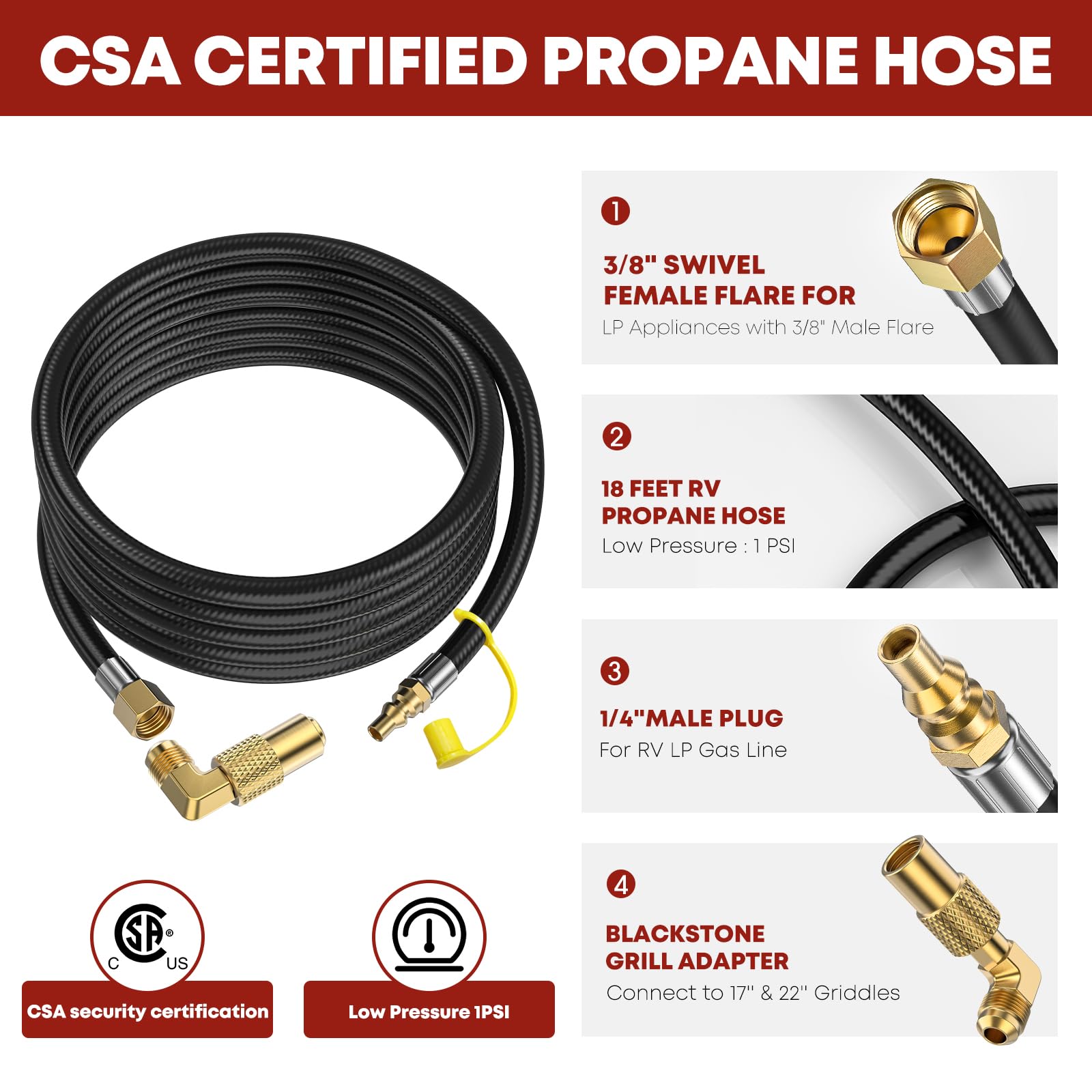 GasXpert 3-layer hose design offers durability and weather resistance in camp settings.