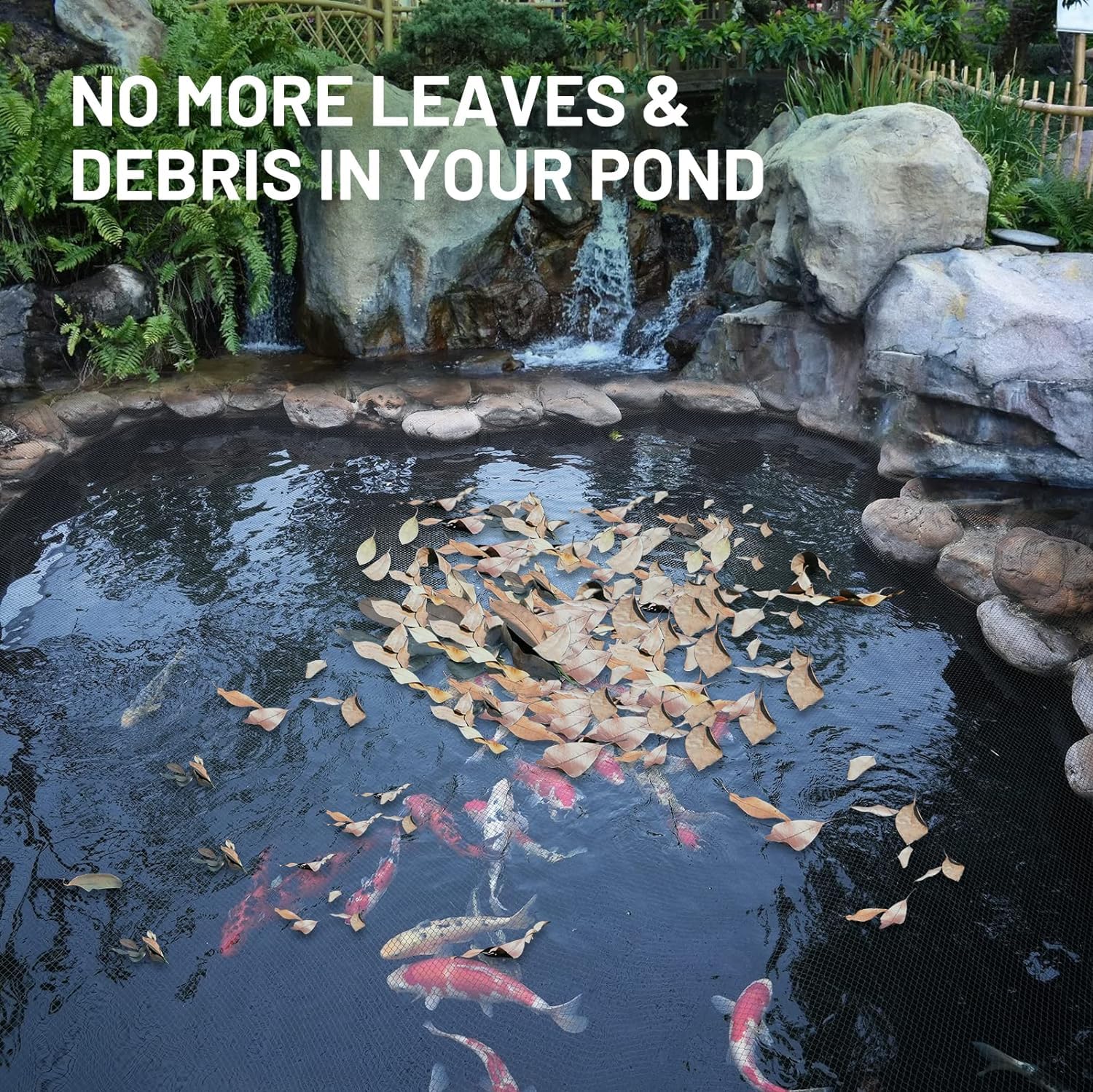 GasXpert 7x10 pond netting setup: easy installation with included stakes.