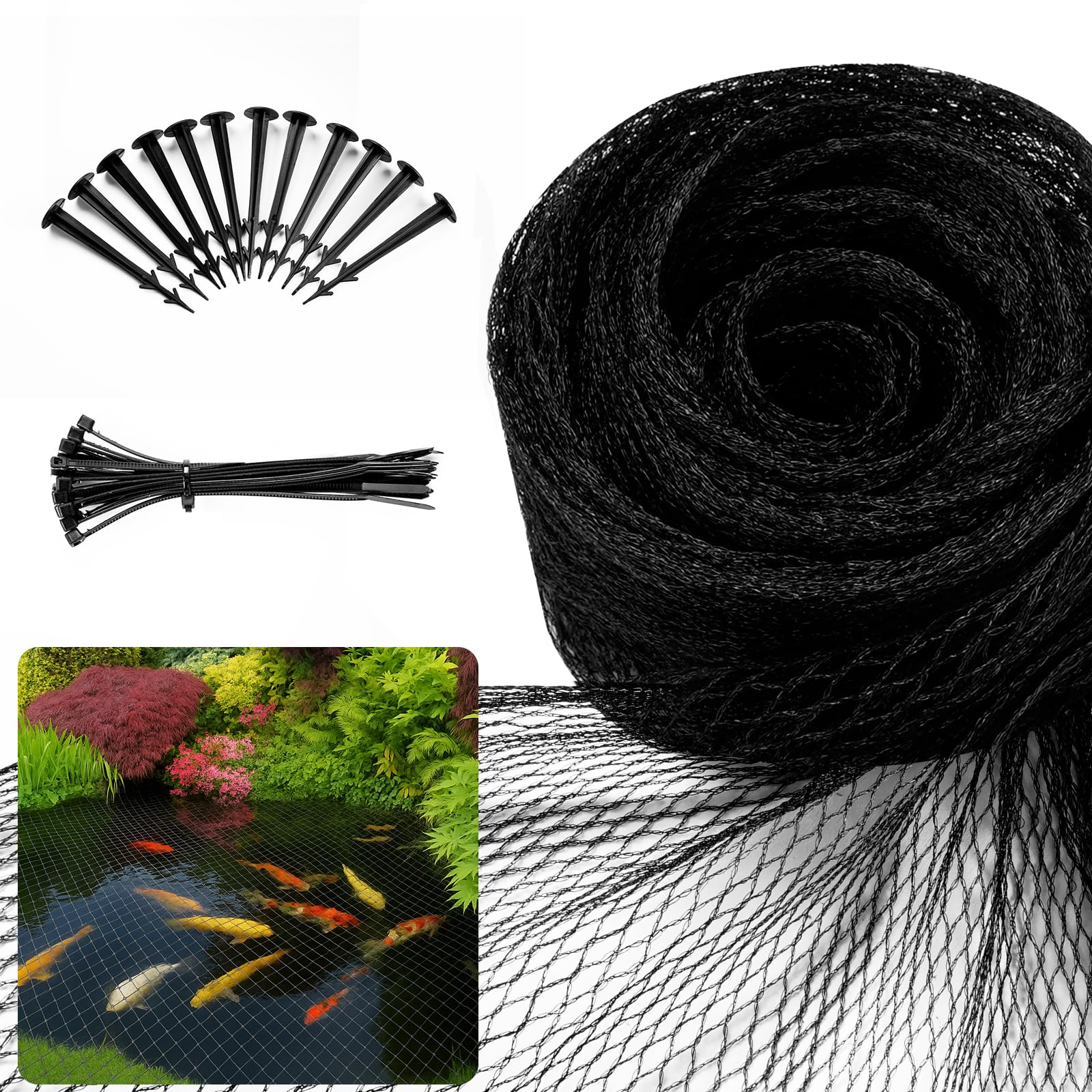 GasXpert pond netting overview: durable cover protecting koi from predators and leaves.