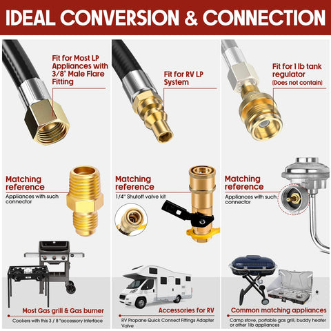 GasXpert RV low-pressure setup showing compatibility with 1 lb tank