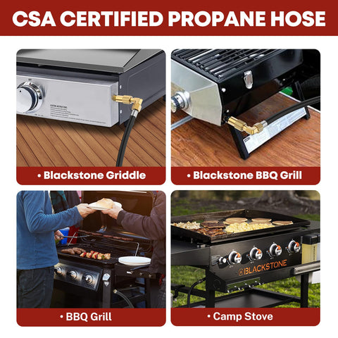 GasXpert RV outdoor kitchen setup showing versatile propane hose in use.