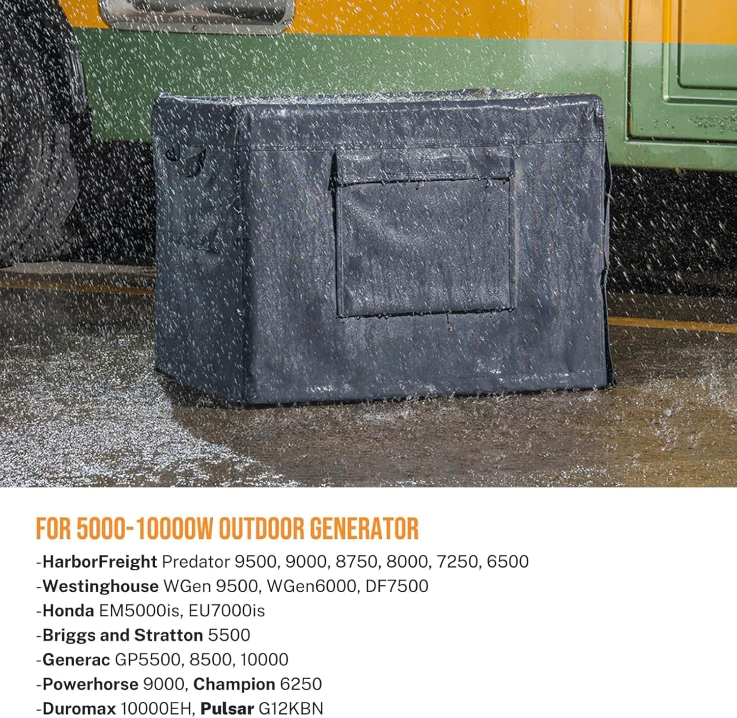 GasXpert universal cover fits 5000–10000W generators in outdoor settings