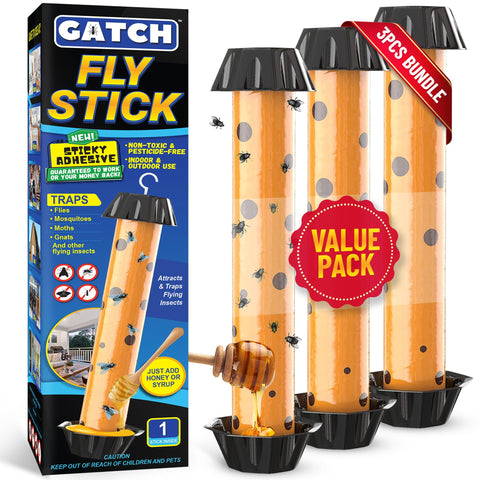 GATCH Fruit Fly Trap front view; three-pack ready for indoor and outdoor use.