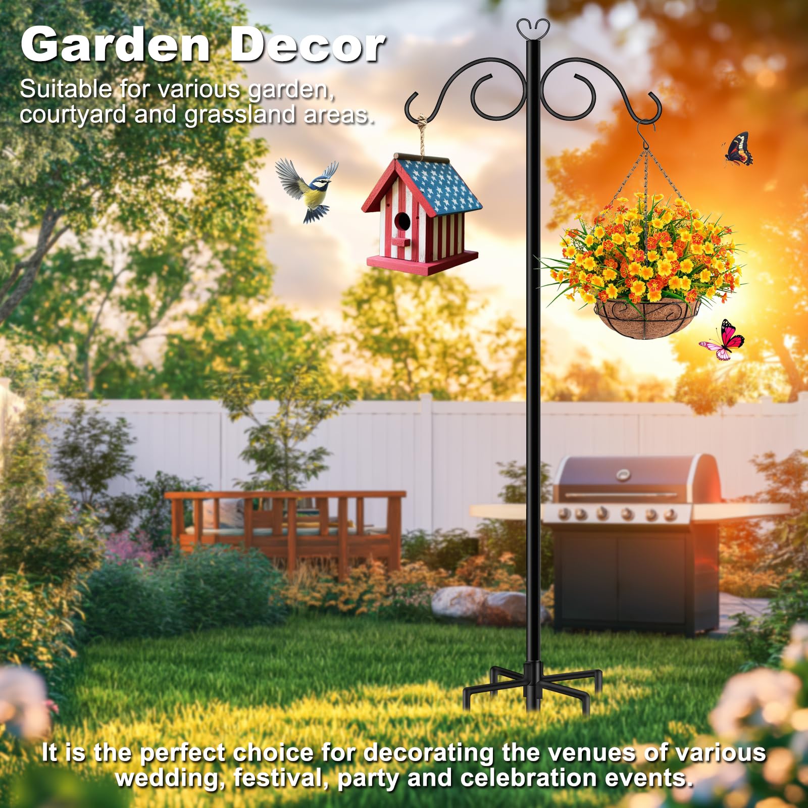 GATSUNS 76-inch bird feeder pole enables tall, eye-catching garden displays.