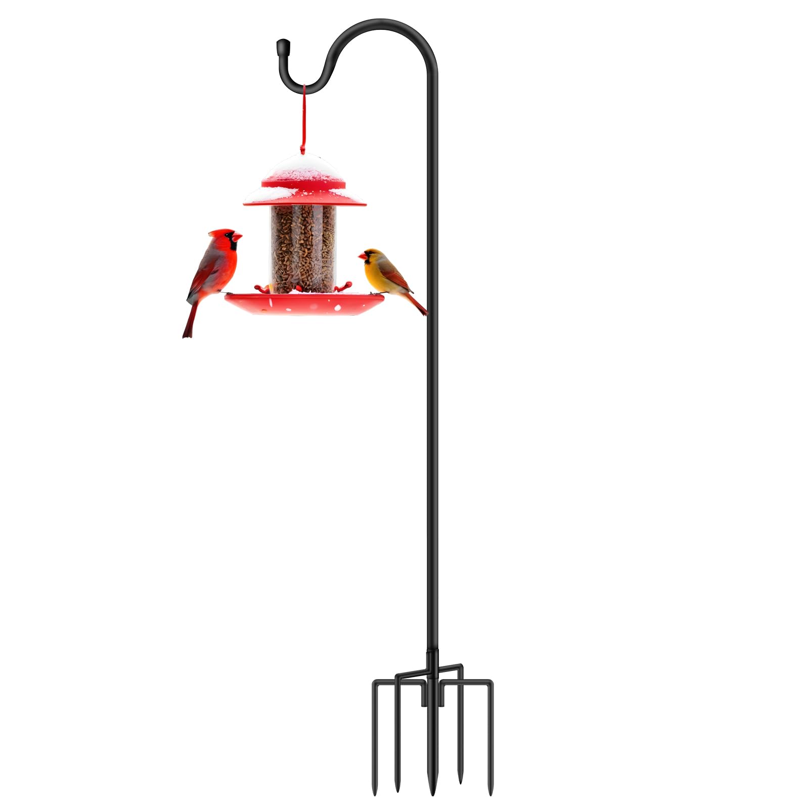 GATSUNS shepherds hook with 5-prong base provides stable outdoor support for feeders.
