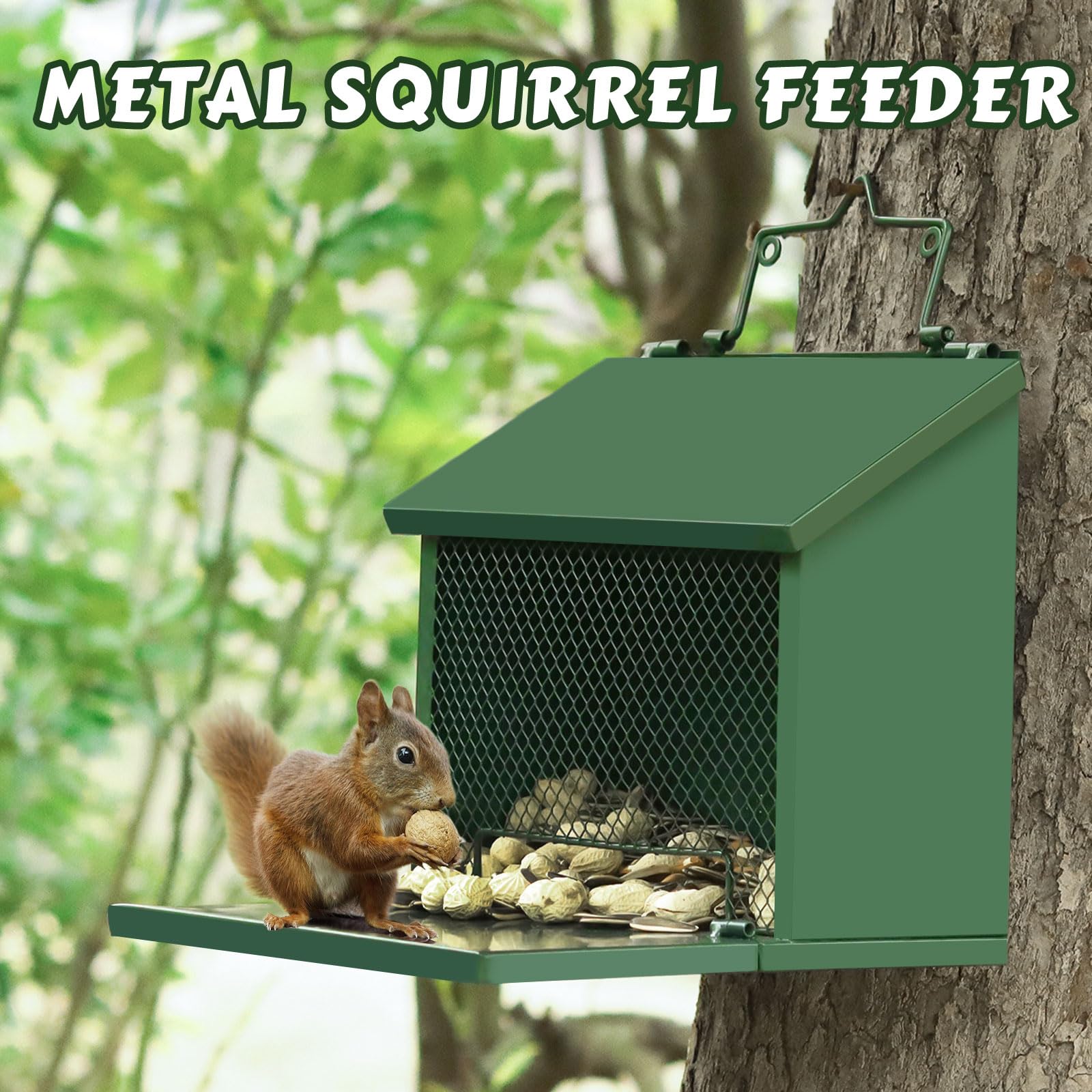 Gavinjitao metal squirrel feeder side view showing hanging design