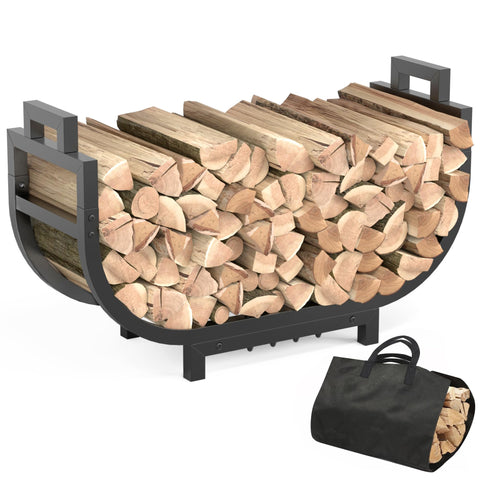 GAVISCITY 30-inch firewood rack front view highlights ample log storage.