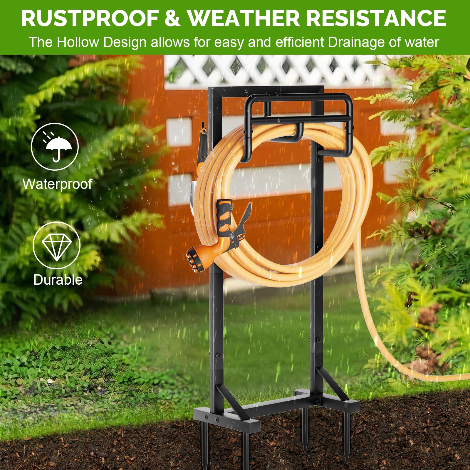 Outdoor-ready GAVISCITY hose holder placed in a garden setting.