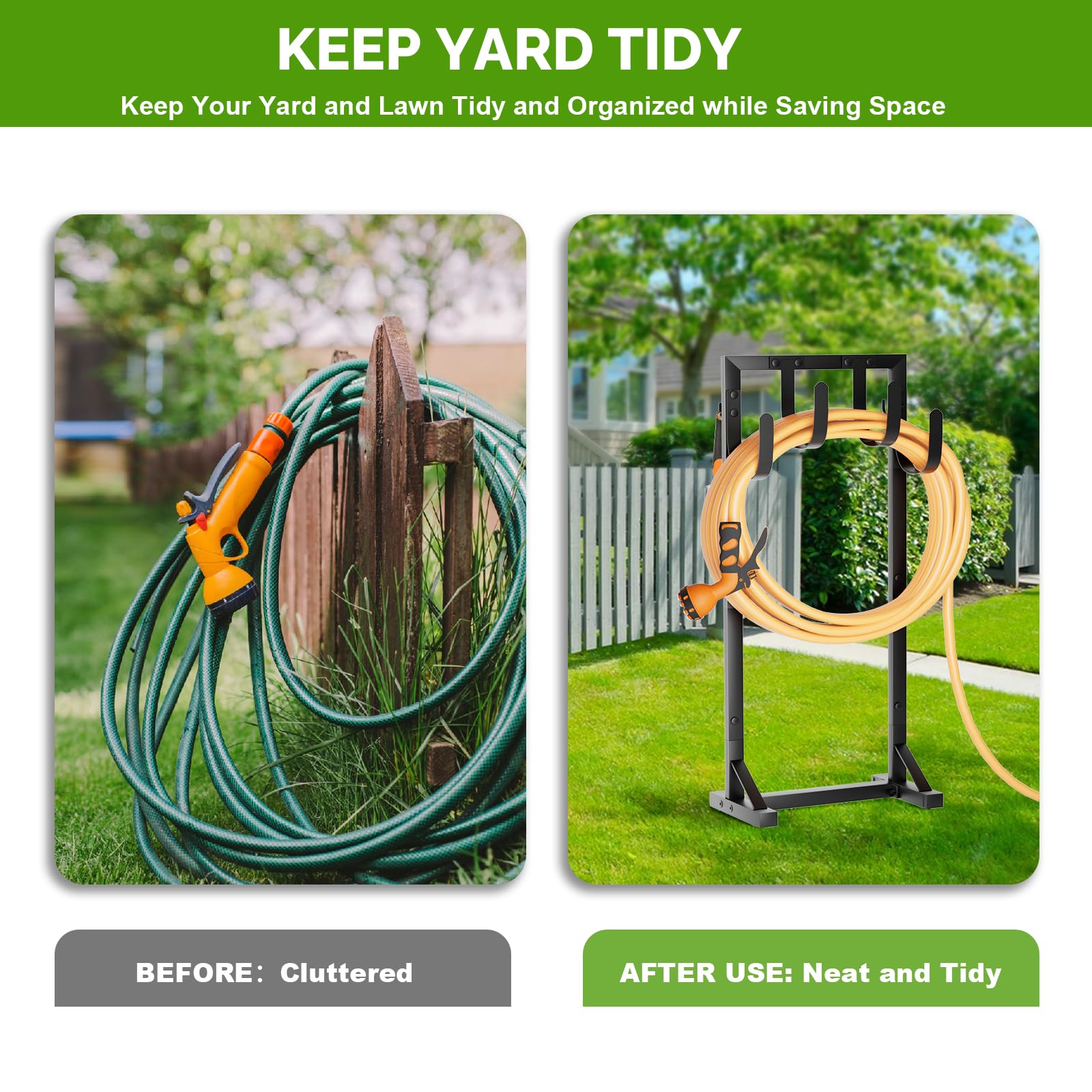 GAVISCITY outdoor metal stand supports 151 ft of hose for easy watering.
